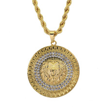 Hip hop  lion zinc alloy crystal rhinestone gold pendant necklace  jewelry,bling bling iced out Cuban chain